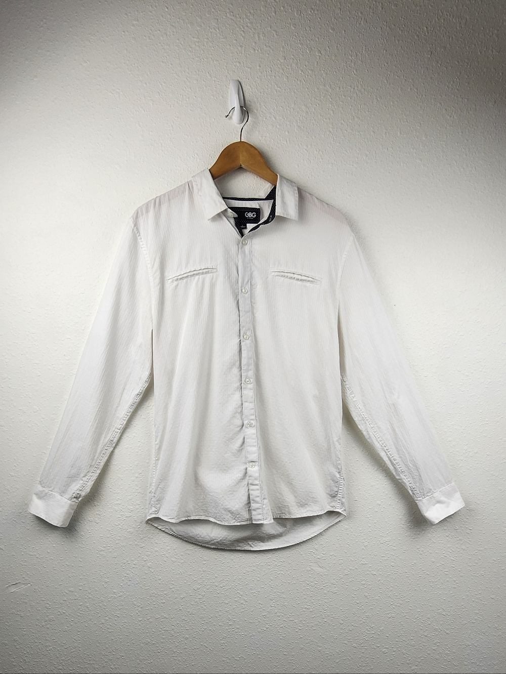 GBG Los Angeles Women's White Cotton Button Down Shirt Polka Dot Trim Basic L